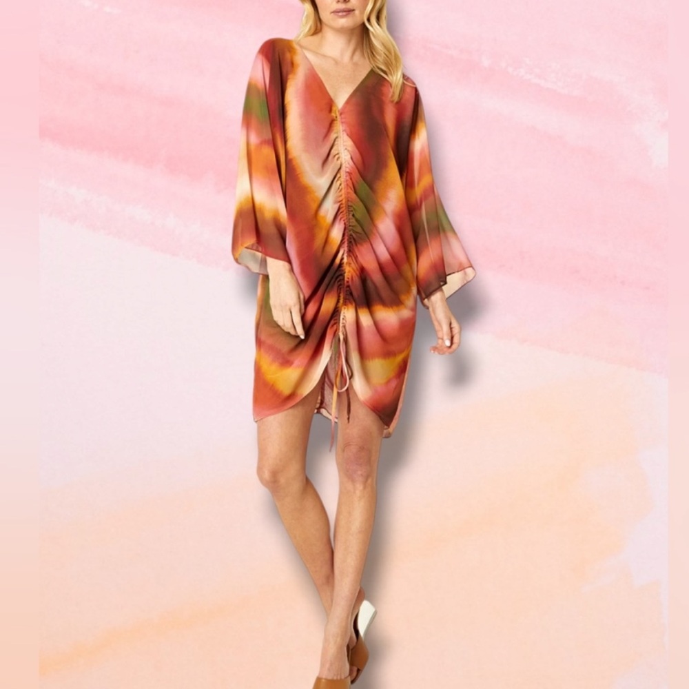 Misa Los Angeles Multi-Color Ruched V-Neck Swim Coverup